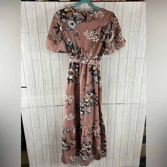 Shein Floral Wrap V-Neck Flare Dress - Picture 2 of 4